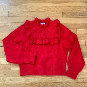 & Other Stories Red Wool Frilled Sweater